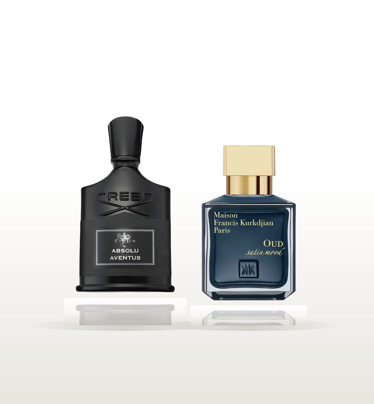 Coffret Double Vie — Creed Absolu Aventus et MFK Oud Satin Mood, décants de 3 ml